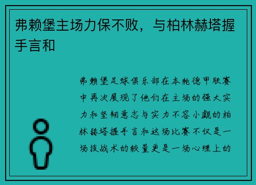 弗赖堡主场力保不败，与柏林赫塔握手言和